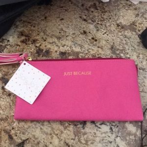 “Just because” pink zipper bag NWT